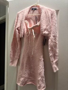 Lavish Soft Pink Fuzzy Chemise with Matching Shrug